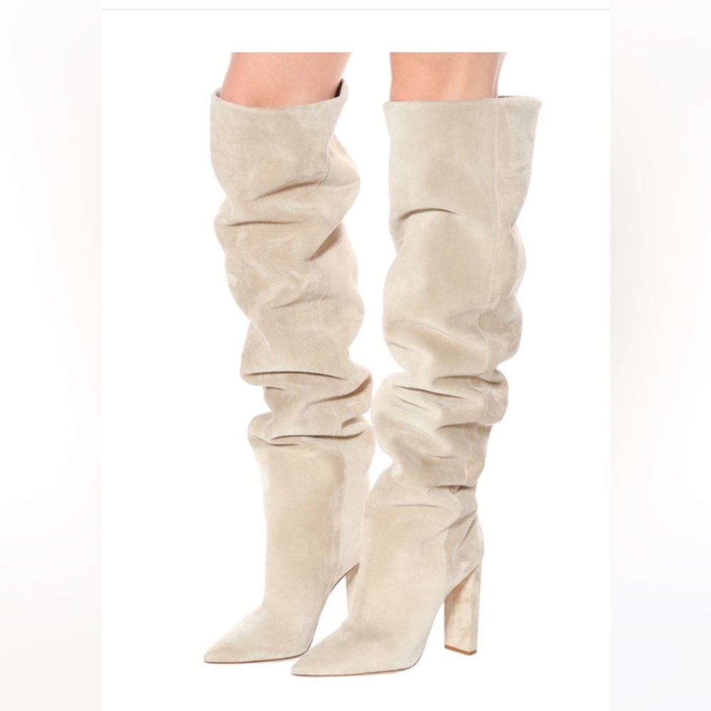 Beige Suede Slouch Boots